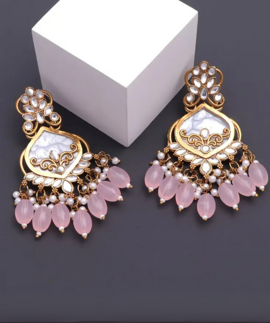 Luxury Yellow Lavender Beaded Drop Earrings for Traditional & Festive Wear