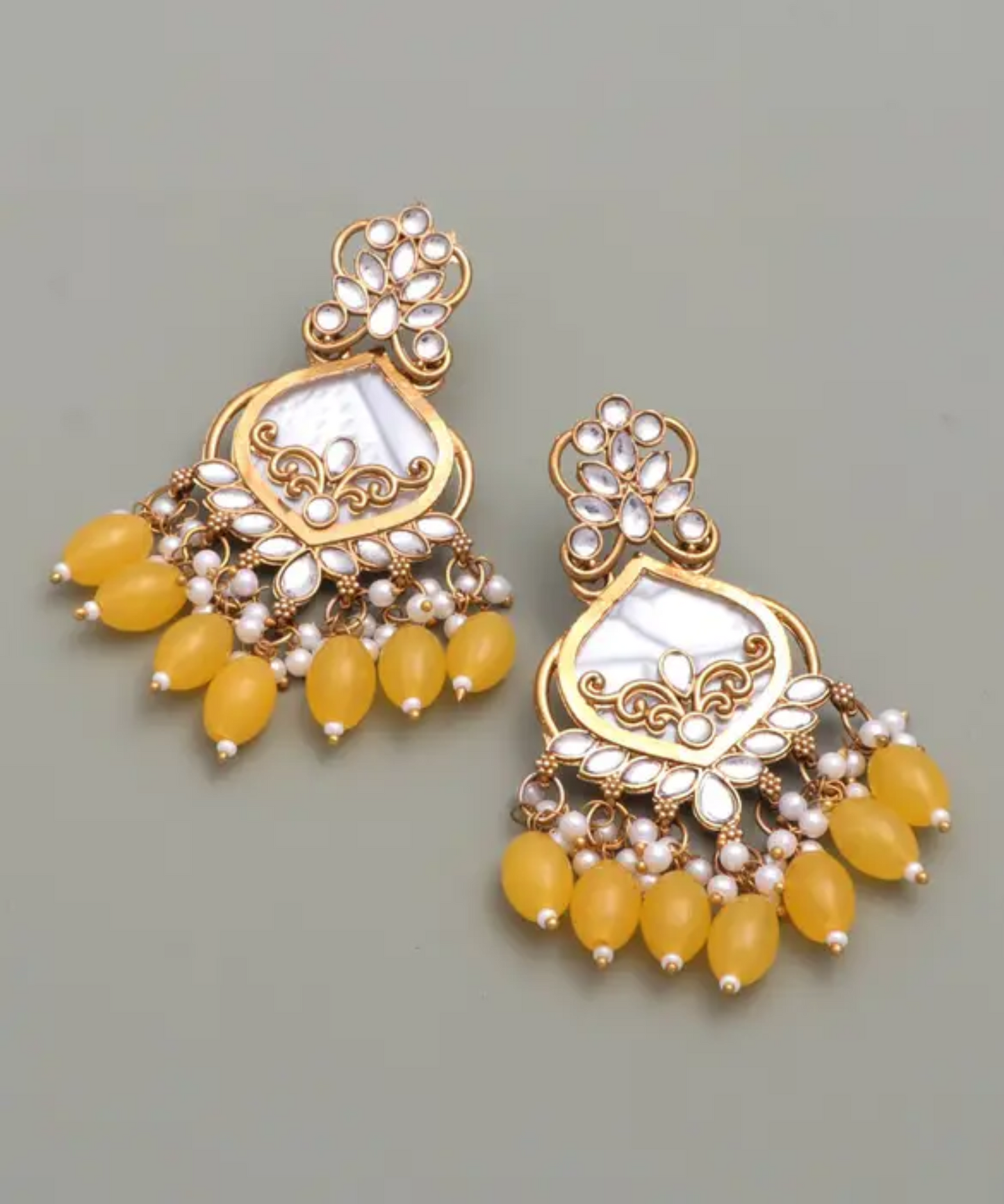 Luxury Yellow Kundan Beaded Drop Earrings for Traditional & Festive Wear