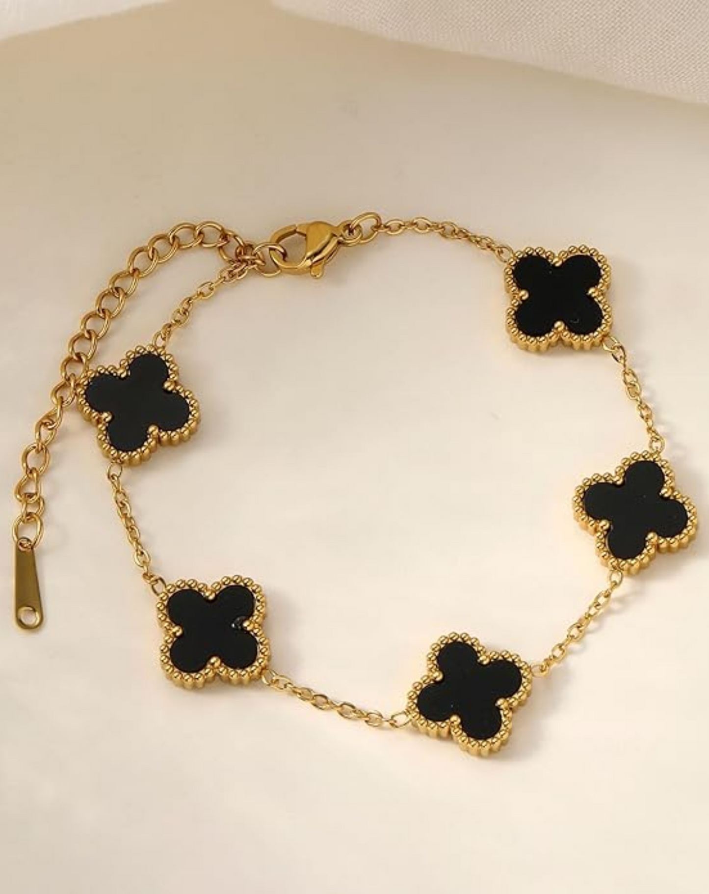 Gold Plated Black & Green Dual-Color Clover Charm Bracelet