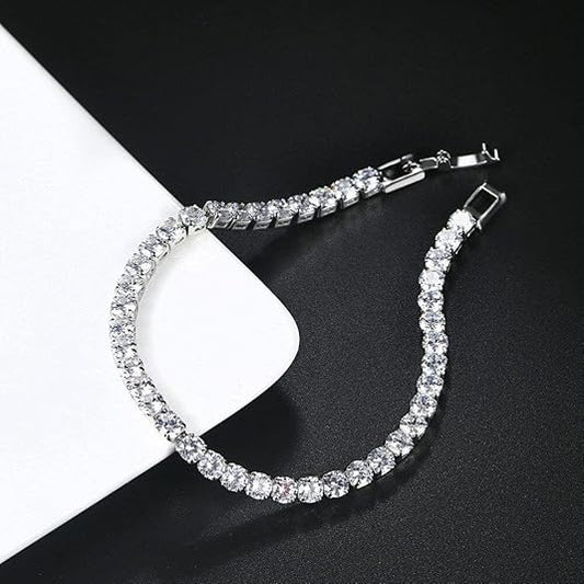 Women's Elegant Tennis Bracelet with Sparkling Stones | Classic Silver-Tone Finish