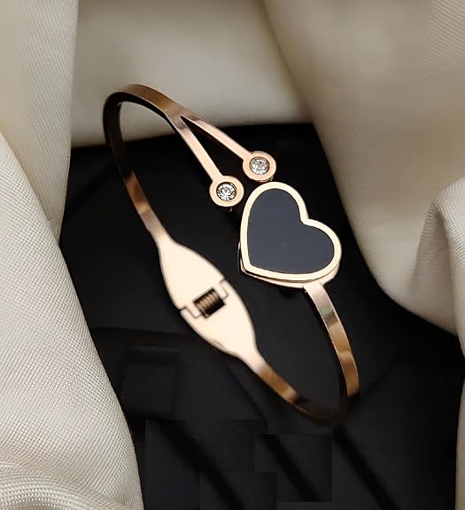 Elegant Gold-Plated Bracelet with Black Heart
