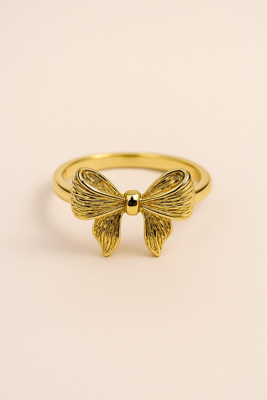 Gold-Plated Anti-Tarnish Bow Ring – Elegant Ribbon Design