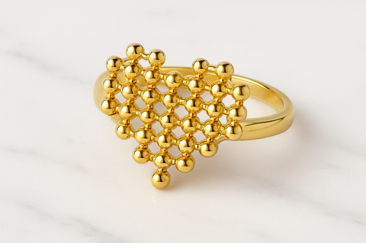 Heart-Shaped Bead Gold-Plated Adjustable Anti-Tarnish Ring