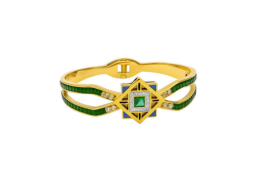 Regal Emerald Geometric Cuff – Gold Finish
