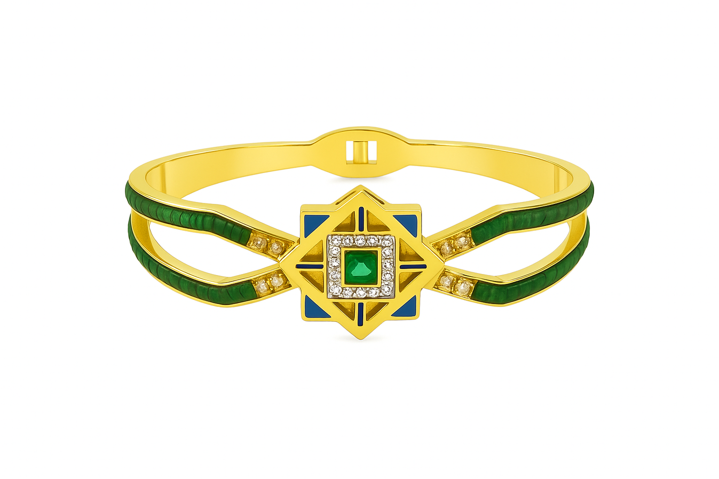 Regal Emerald Geometric Cuff – Gold Finish