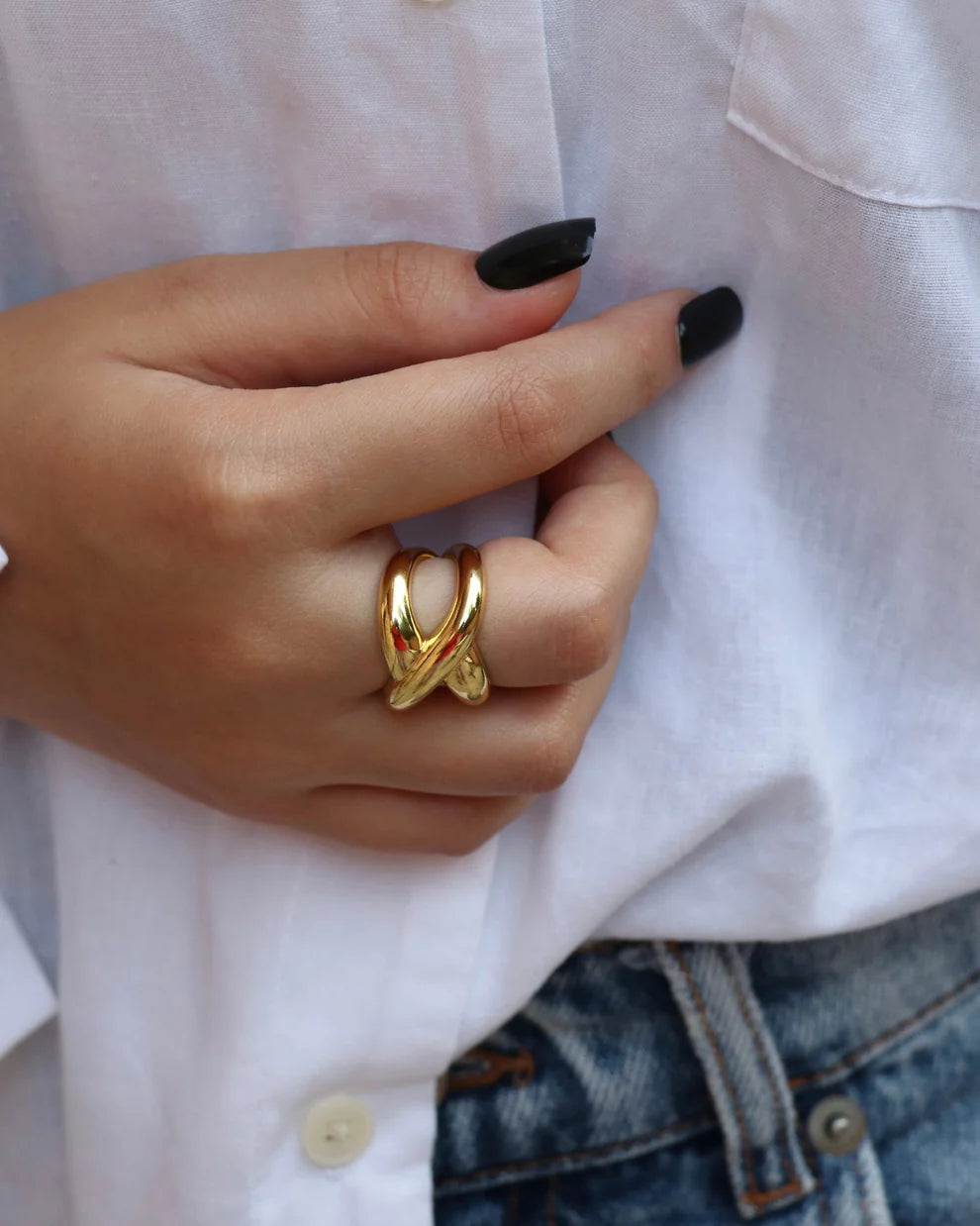 Bold Designer Adjustable Rings for Women – Set of Statement Gold-Tone Fashion Rings