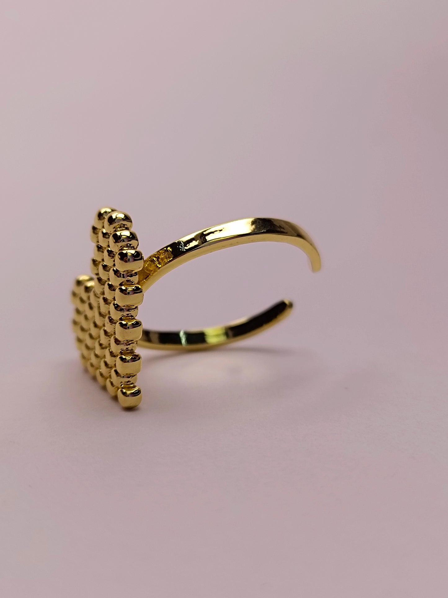 Heart-Shaped Bead Gold-Plated Adjustable Anti-Tarnish Ring