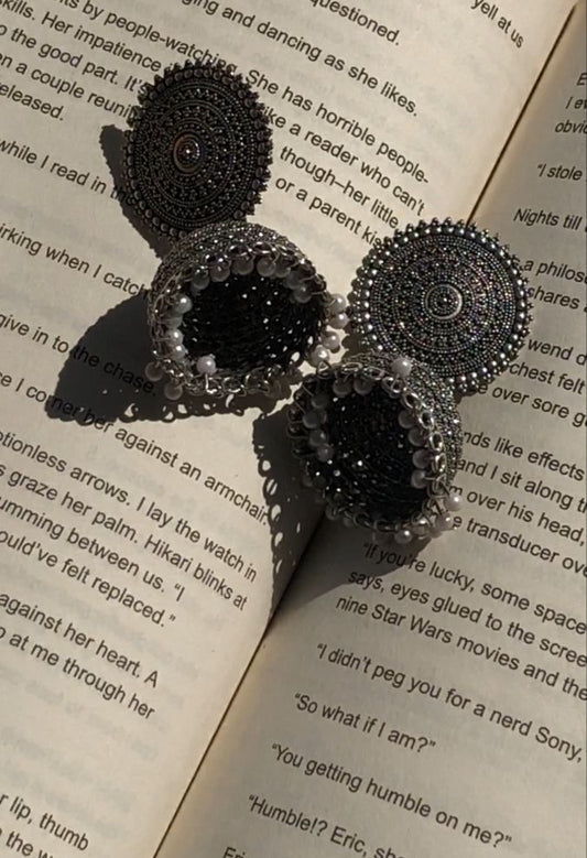 Traditional Antique Silver Plated Jhumki Earrings for Women & Girls