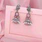 Oxidized Silver Peacock Jhumka Earrings with Pink Stone & Pearl Detailing