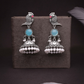 Oxidized Silver Peacock Jhumka Earrings with Blue Stone & Pearl Detailing