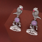 Oxidized Silver Peacock Jhumka Earrings with Purple Stone & Pearl Detailing