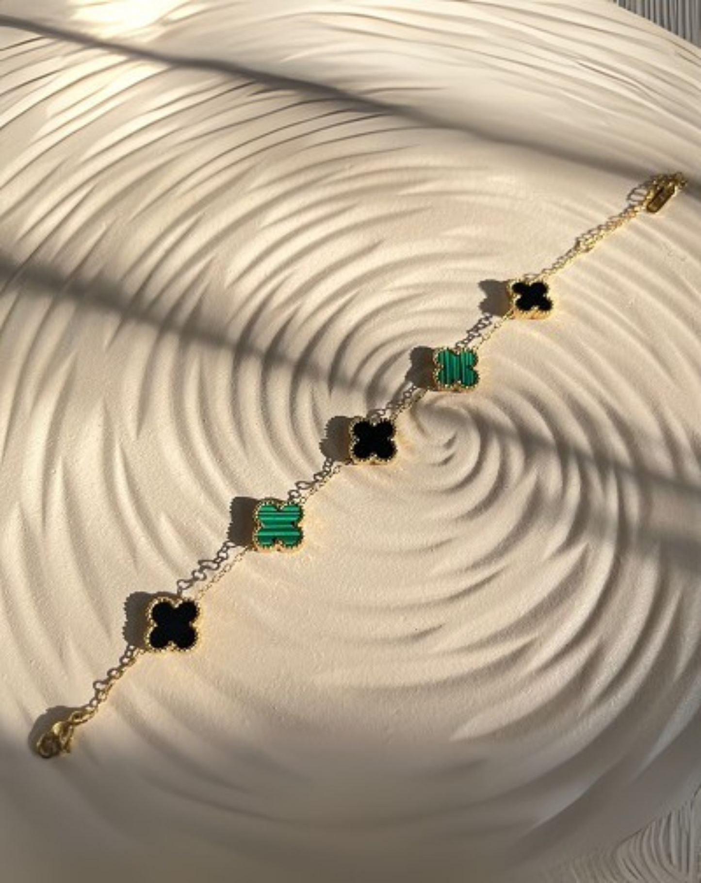 Gold Plated Black & Green Dual-Color Clover Charm Bracelet