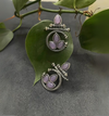 Oxidized Silver Earrings with Lavender Stone – Traditional Round Design