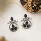Oxidized Silver Earrings with Black Stone – Traditional Round Design
