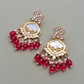 Luxury Red Kundan Beaded Drop Earrings for Traditional & Festive Wear