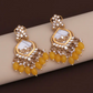 Luxury Yellow Kundan Beaded Drop Earrings for Traditional & Festive Wear