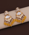 Luxury Yellow Kundan Beaded Drop Earrings for Traditional & Festive Wear