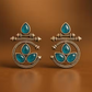 Oxidized Silver Earrings with Blue Stone – Traditional Round Design