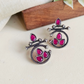 Oxidized Silver Earrings with Pink Stone – Traditional Round Design