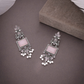 Oxidized Silver Long Earrings with Lavender Stones & Pearl Beads – Ethnic Statement Jewelry