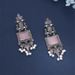 Oxidized Silver Long Earrings with Lavender Stones & Pearl Beads – Ethnic Statement Jewelry