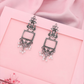 Oxidized Silver Long Earrings with Lavender Stones & Pearl Beads – Ethnic Statement Jewelry