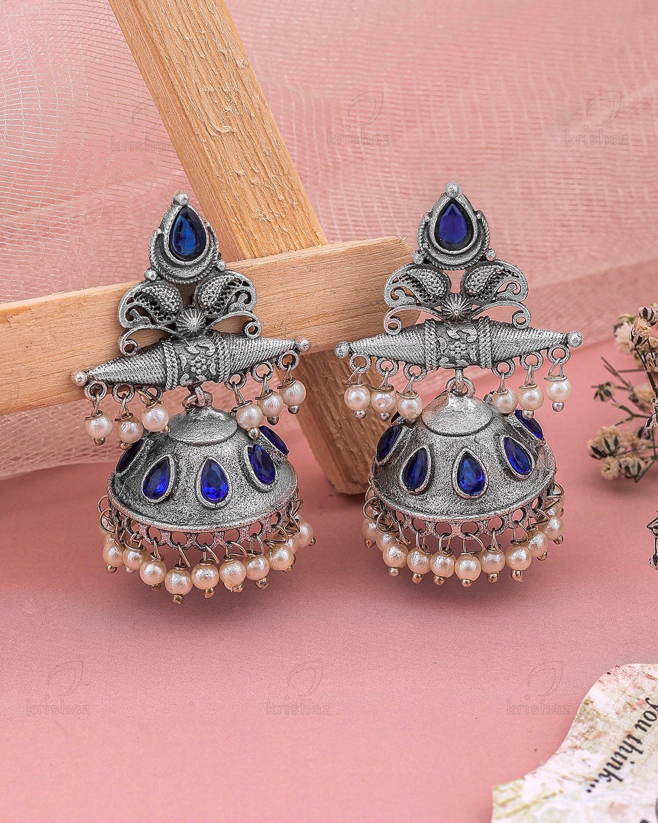 Juliet Jhumki Earrings - Blue