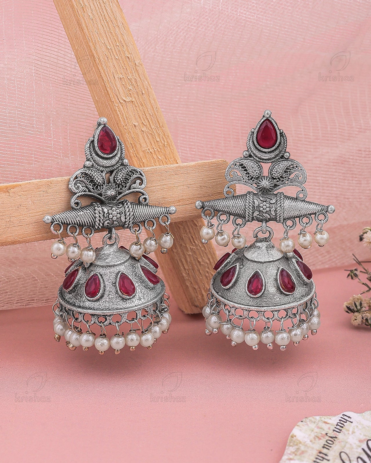Juliet Jhumki Earrings - Red