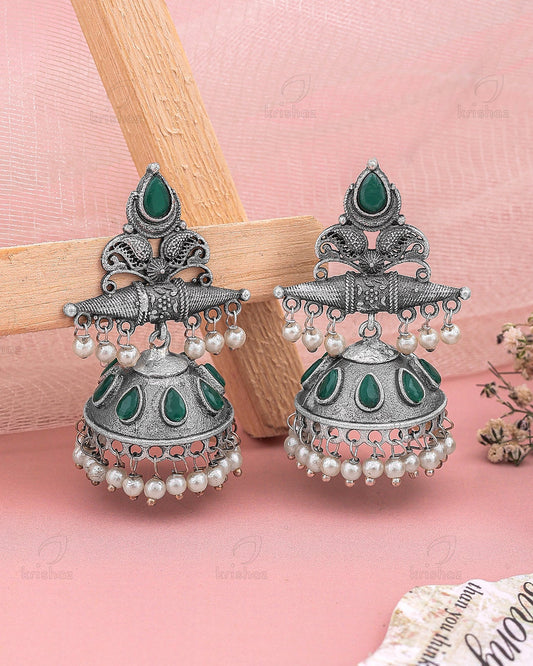 Juliet Jhumki Earrings - Green