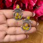 Oxidized Silver Earrings with Yellow Stone – Traditional Round Design