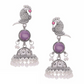 Oxidized Silver Peacock Jhumka Earrings with Purple Stone & Pearl Detailing