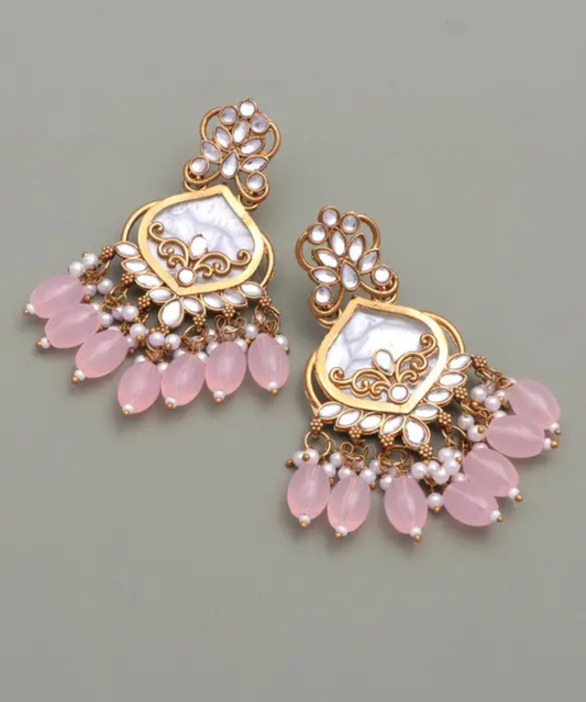 Luxury Yellow Lavender Beaded Drop Earrings for Traditional & Festive Wear