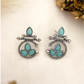 Oxidized Silver Earrings with Blue Stone – Traditional Round Design