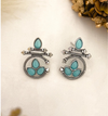 Oxidized Silver Earrings with Blue Stone – Traditional Round Design