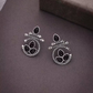 Oxidized Silver Earrings with Black Stone – Traditional Round Design