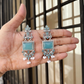 Oxidized Silver Long Earrings with Blue Stones & Pearl Beads – Ethnic Statement Jewelry
