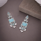 Oxidized Silver Long Earrings with Blue Stones & Pearl Beads – Ethnic Statement Jewelry
