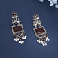 Oxidized Silver Long Earrings with Maroon Stones & Pearl Beads – Ethnic Statement Jewelry