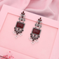 Oxidized Silver Long Earrings with Maroon Stones & Pearl Beads – Ethnic Statement Jewelry