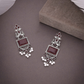 Oxidized Silver Long Earrings with Maroon Stones & Pearl Beads – Ethnic Statement Jewelry