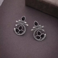 Oxidized Silver Earrings with Black Stone – Traditional Round Design