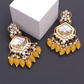 Luxury Yellow Kundan Beaded Drop Earrings for Traditional & Festive Wear