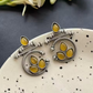 Oxidized Silver Earrings with Yellow Stone – Traditional Round Design