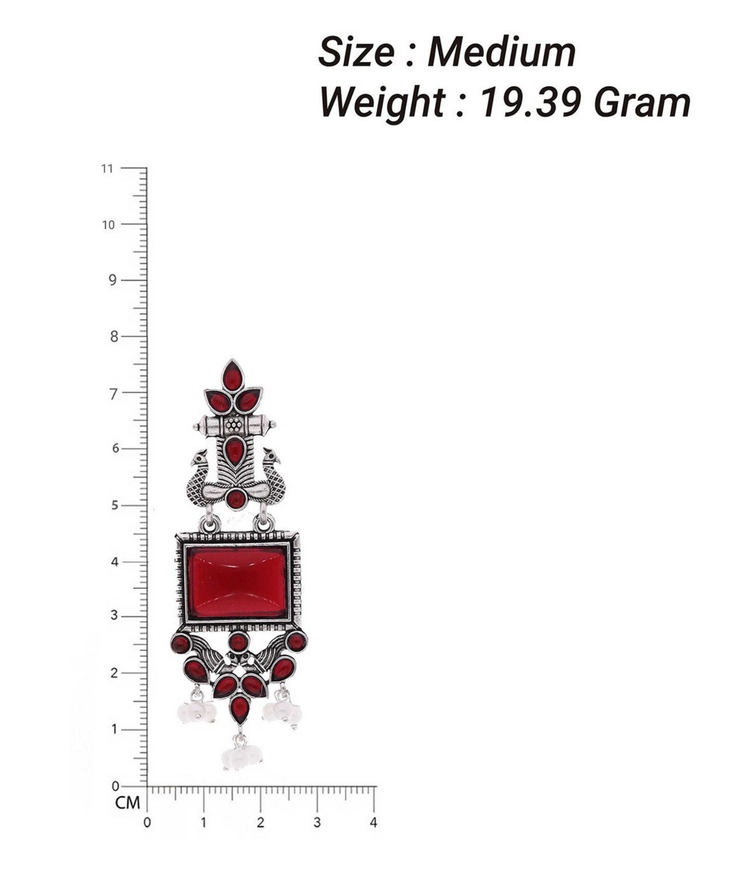 Oxidized Silver Long Earrings with Maroon Stones & Pearl Beads – Ethnic Statement Jewelry