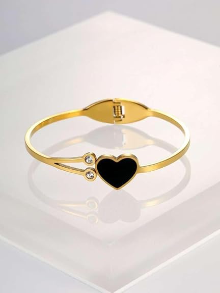 Elegant Gold-Plated Bracelet with Black Heart