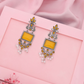 Oxidized Silver Long Earrings with Yellow Stones & Pearl Beads – Ethnic Statement Jewelry