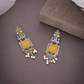 Oxidized Silver Long Earrings with Yellow Stones & Pearl Beads – Ethnic Statement Jewelry