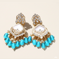 Luxury Blue Kundan Beaded Drop Earrings for Traditional & Festive Wear