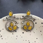 Oxidized Silver Earrings with Yellow Stone – Traditional Round Design