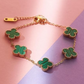 Gold Plated Black & Green Dual-Color Clover Charm Bracelet